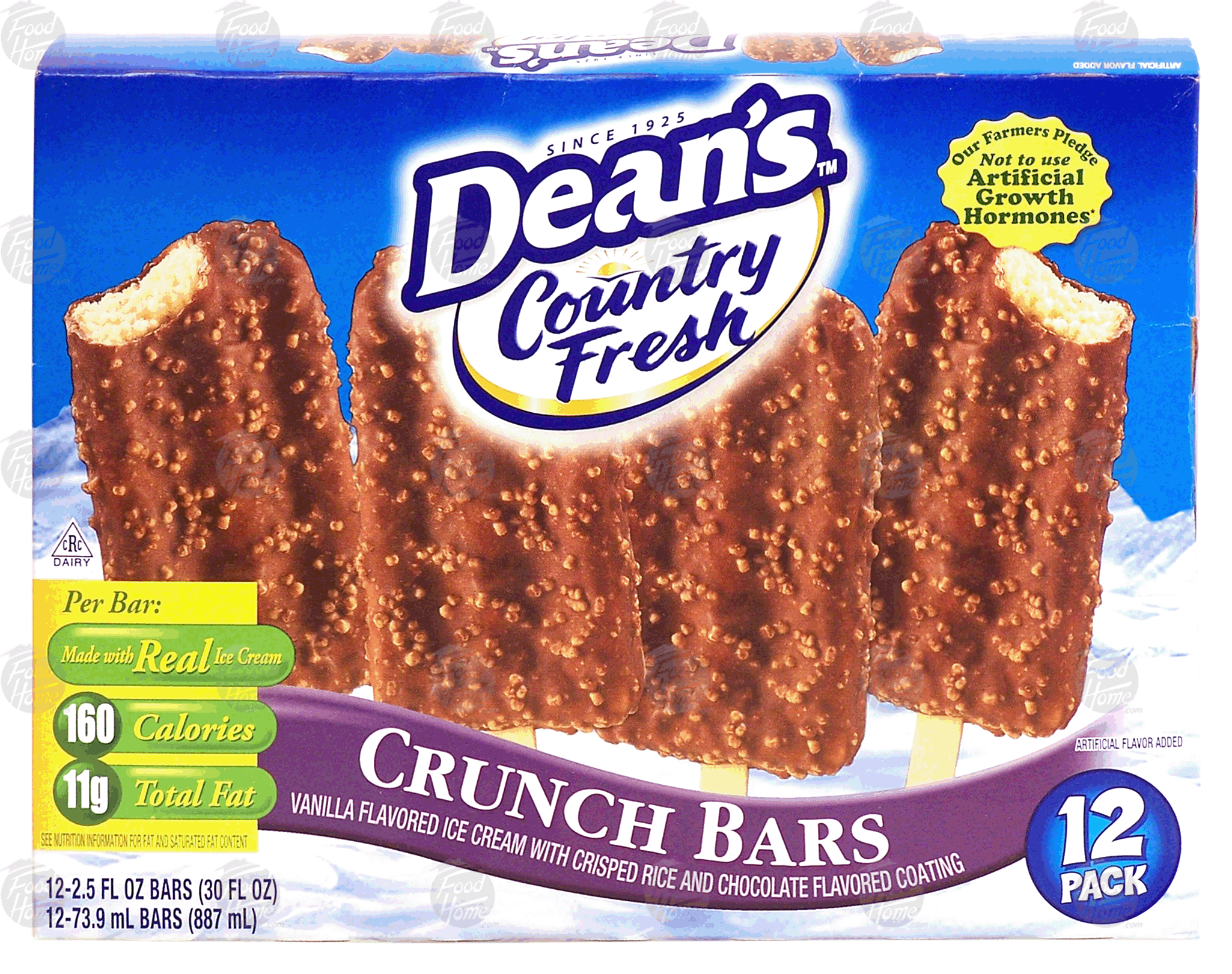 Dean's Country Fresh crunch bars; vanilla flavored ice cream with crisped rice and chocolate flavored coating, 12 pack Full-Size Picture